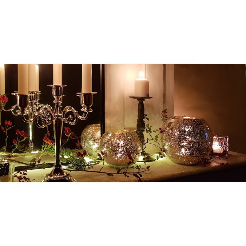 Photophore doré effet craquelé en verre  | Deco-Delight.com