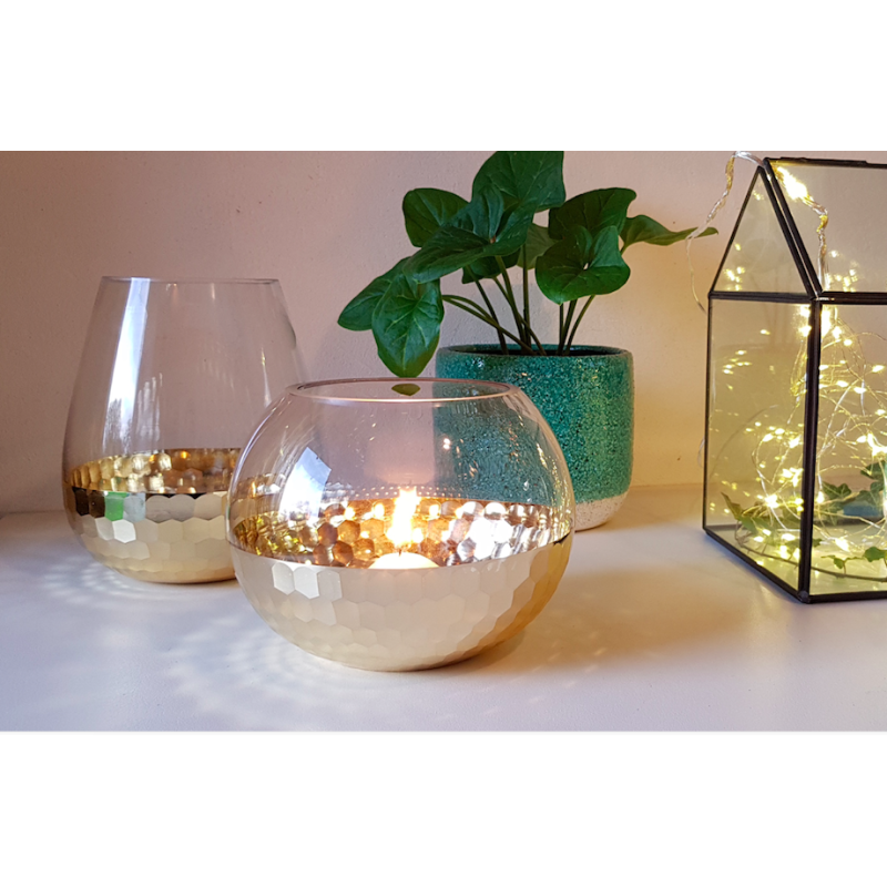 Photophore alvéolé doré tendance en verre  | Deco-Delight.com