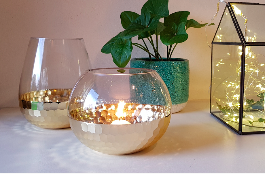 Photophore alvéolé doré tendance en verre  | Deco-Delight.com