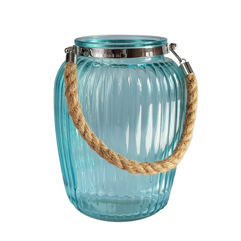 Lanterne photophore verre et corde  | Deco-Delight.com