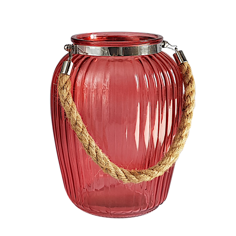 Lanterne photophore verre et corde  | Deco-Delight.com