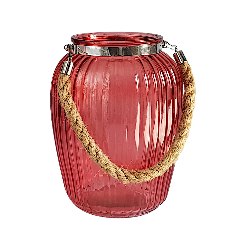 Lanterne photophore verre et corde  | Deco-Delight.com