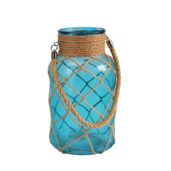 Lanterne turquoise verre et cordage  | Deco-Delight.com