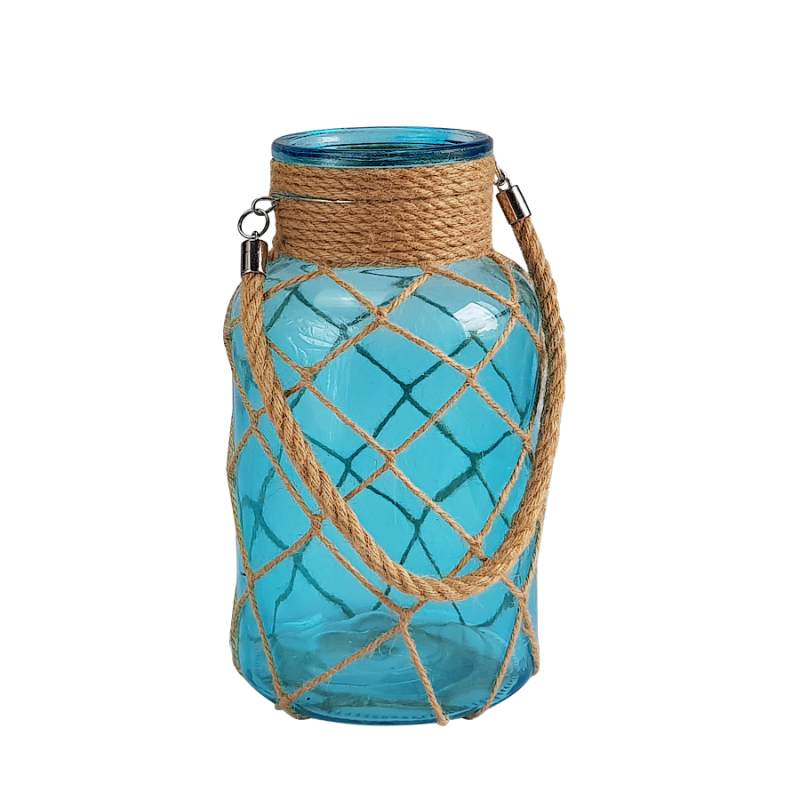 Lanterne turquoise verre et cordage  | Deco-Delight.com