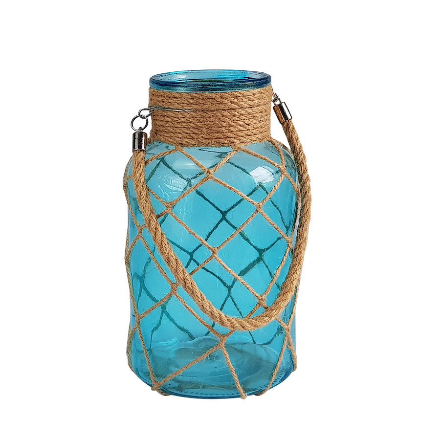 Lanterne turquoise verre et cordage | Deco-Delight.com Lanterne turquoise verre et cordage | Deco-Delight.com