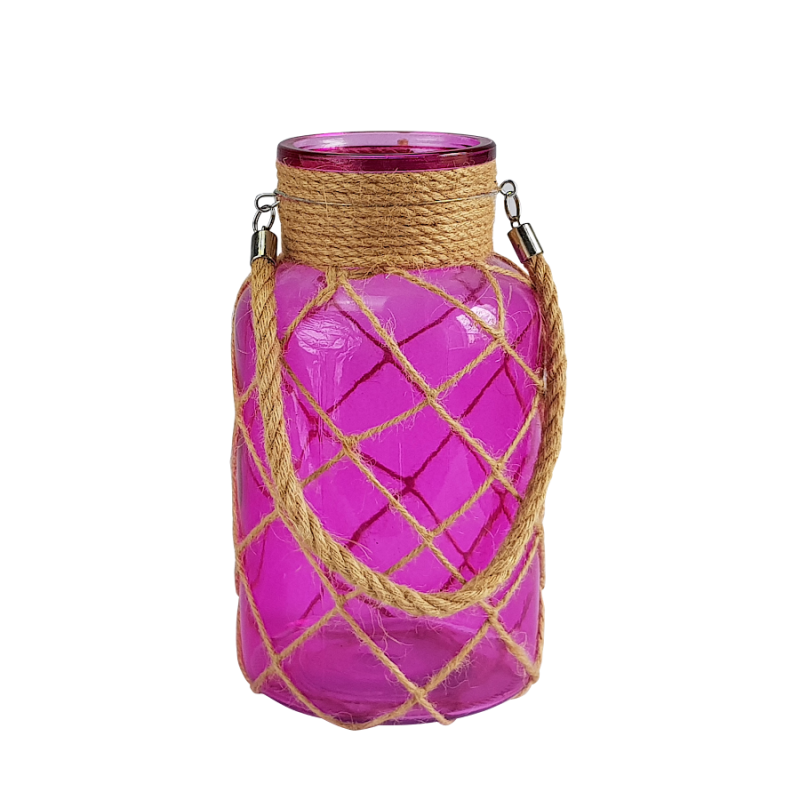 Lanterne turquoise verre et cordage  | Deco-Delight.com