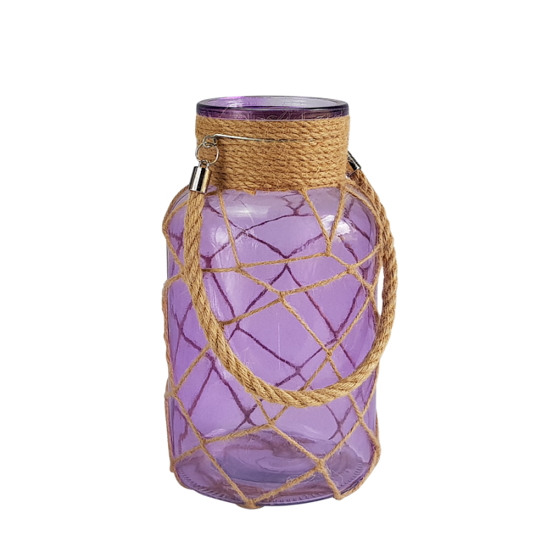 Lanterne turquoise verre et cordage  | Deco-Delight.com