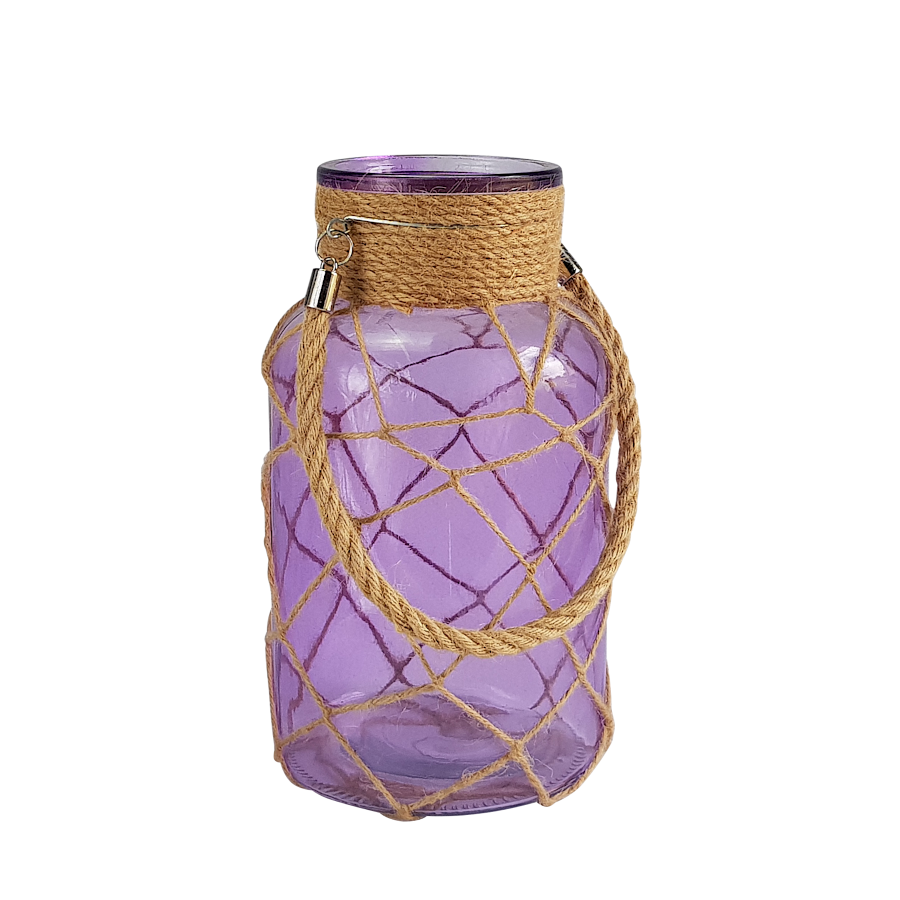 Lanterne turquoise verre et cordage  | Deco-Delight.com