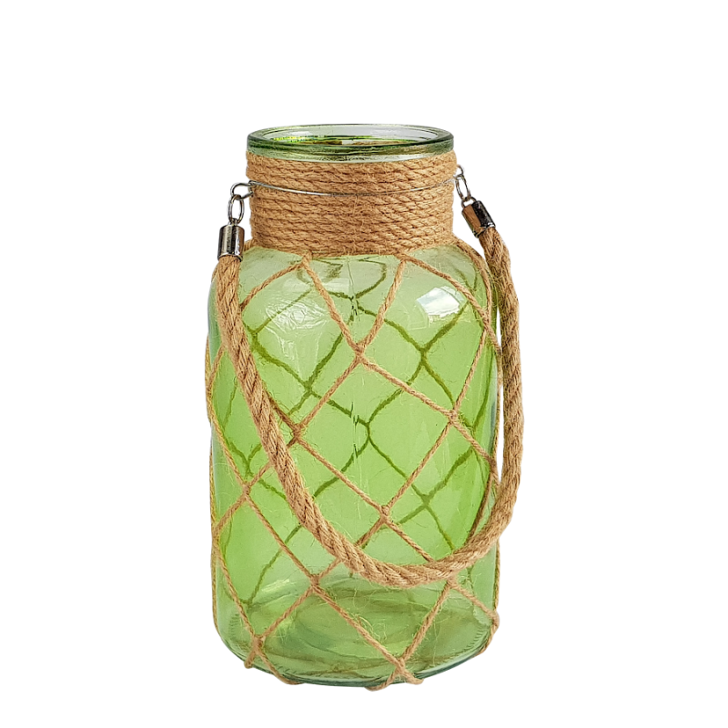 Lanterne turquoise verre et cordage  | Deco-Delight.com