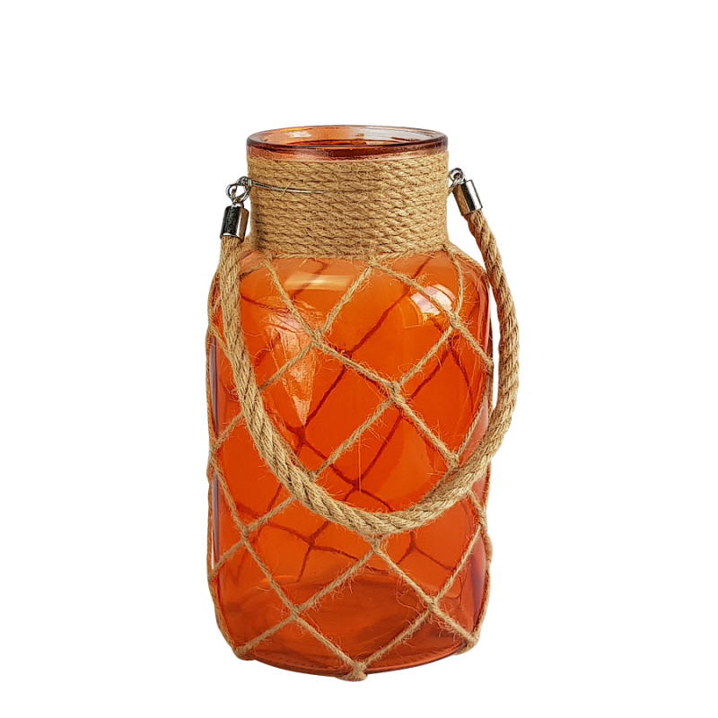 Lanterne turquoise verre et cordage  | Deco-Delight.com