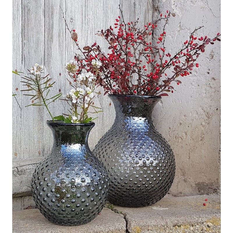 Vase gris pailleté à bulles en verre H21 cm | Deco-Delight.com