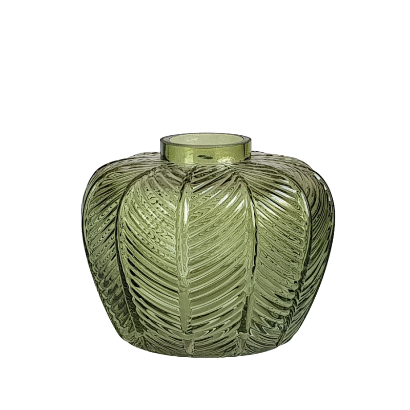Vase verre feuillage vert en relief  | Deco-Delight.com Vase verre feuillage vert en relief  | Deco-Delight.com