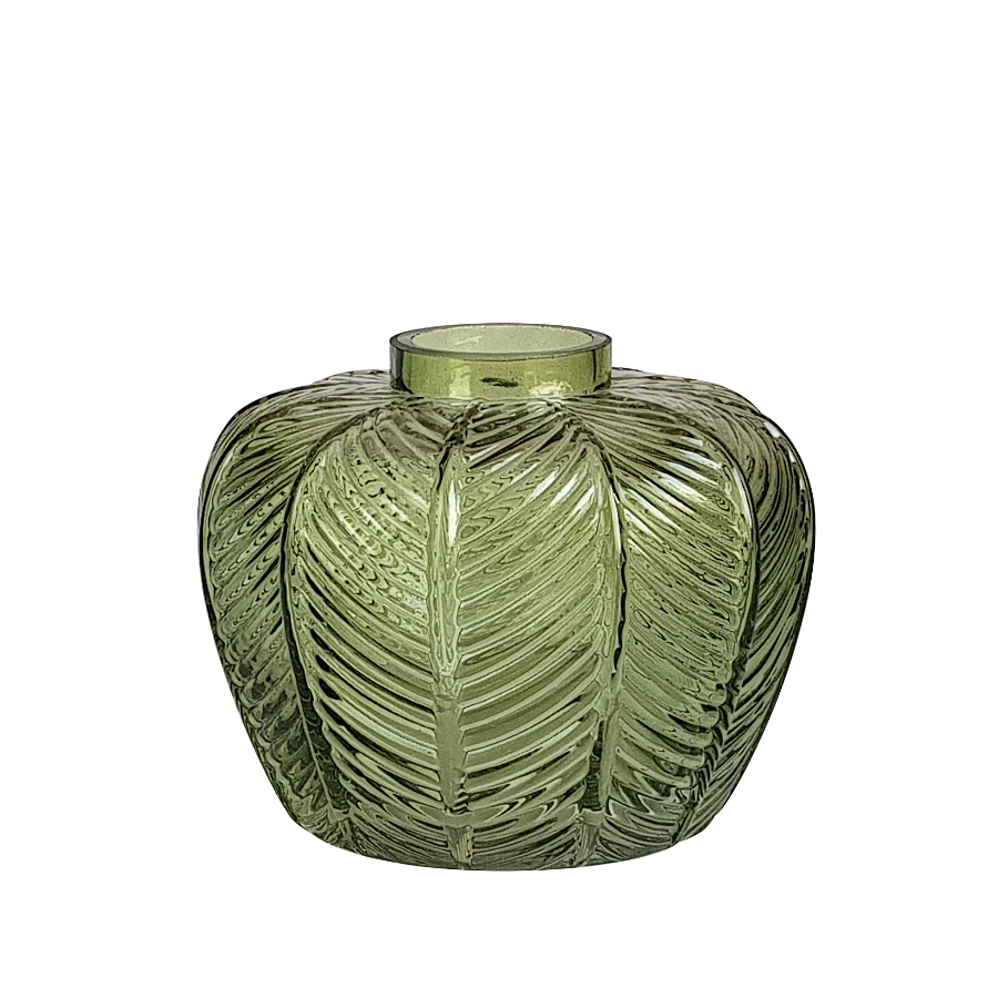 Vase verre feuillage vert en relief  | Deco-Delight.com