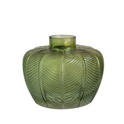 Vase verre feuillage vert en relief  | Deco-Delight.com