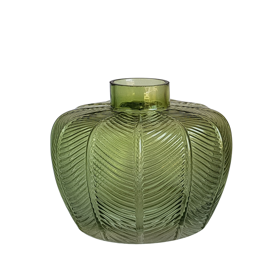 Vase verre feuillage vert en relief  | Deco-Delight.com