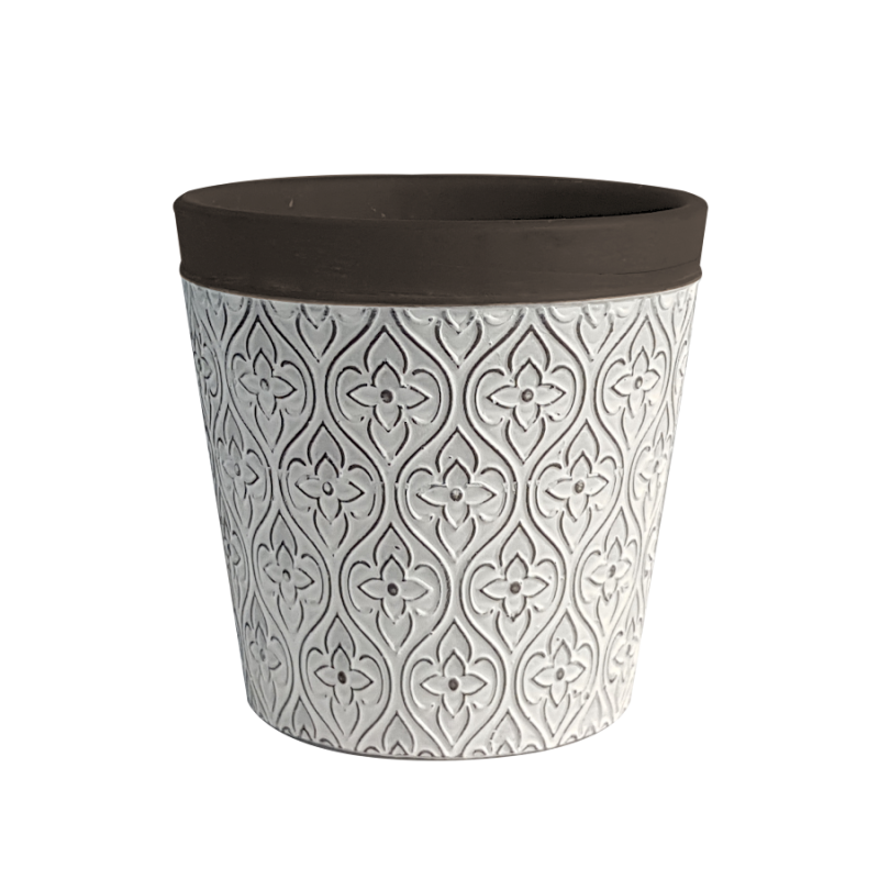 Cache-pot en céramique blanc et marron H13 cm | Deco-Delight.com