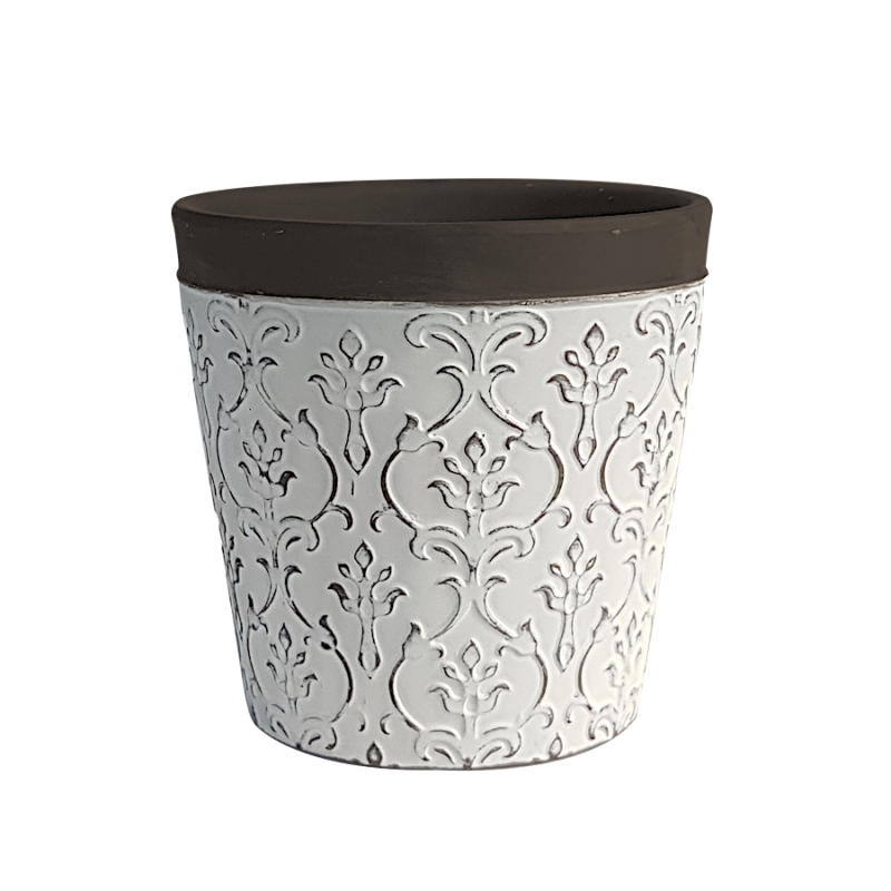 Cache-pot en céramique blanc et marron H13 cm | Deco-Delight.com