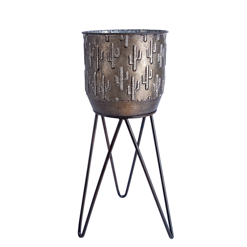 Cache-pot cactus métal sur pied déco  | Deco-Delight.com