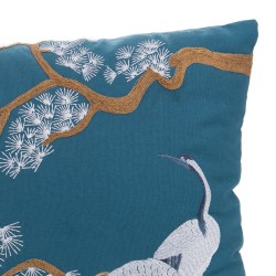 Coussin rectangulaire brodé bleu canard 40x60 cm - Grues & Pins