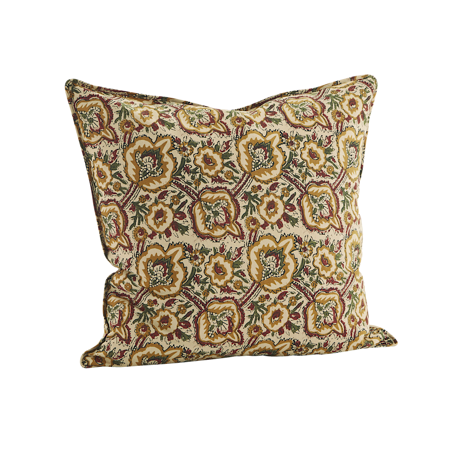 Housse de coussin 50x50 cm motif floral stylisé - Block print indien