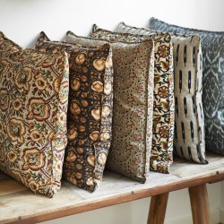 Housse de coussin 50x50 cm motif floral stylisé - Block print indien