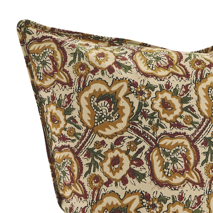 Housse de coussin 50x50 cm motif floral stylisé - Block print indien