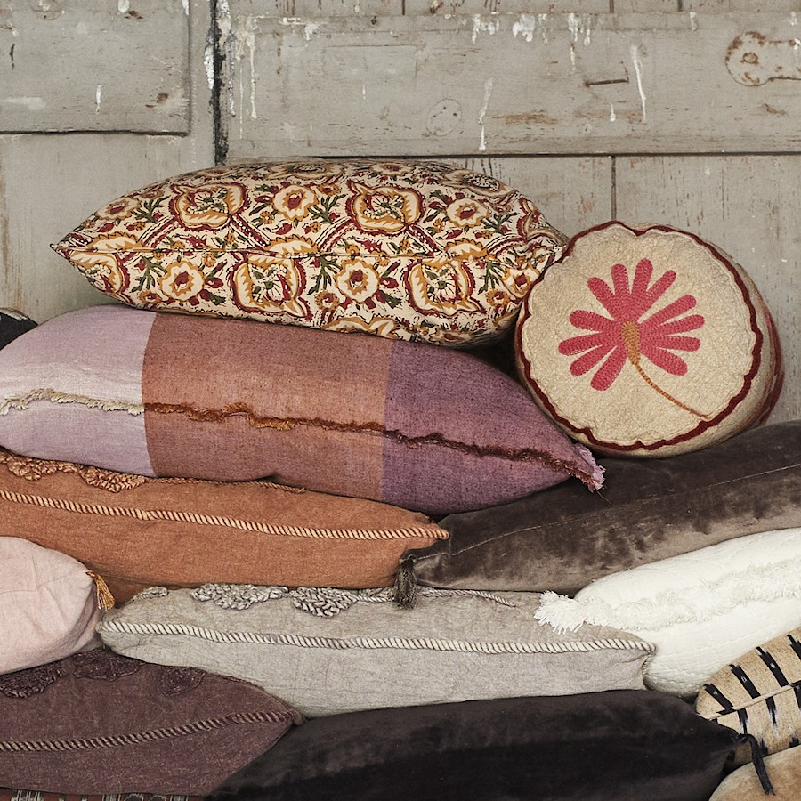 Housse de coussin 50x50 cm motif floral stylisé - Block print indien