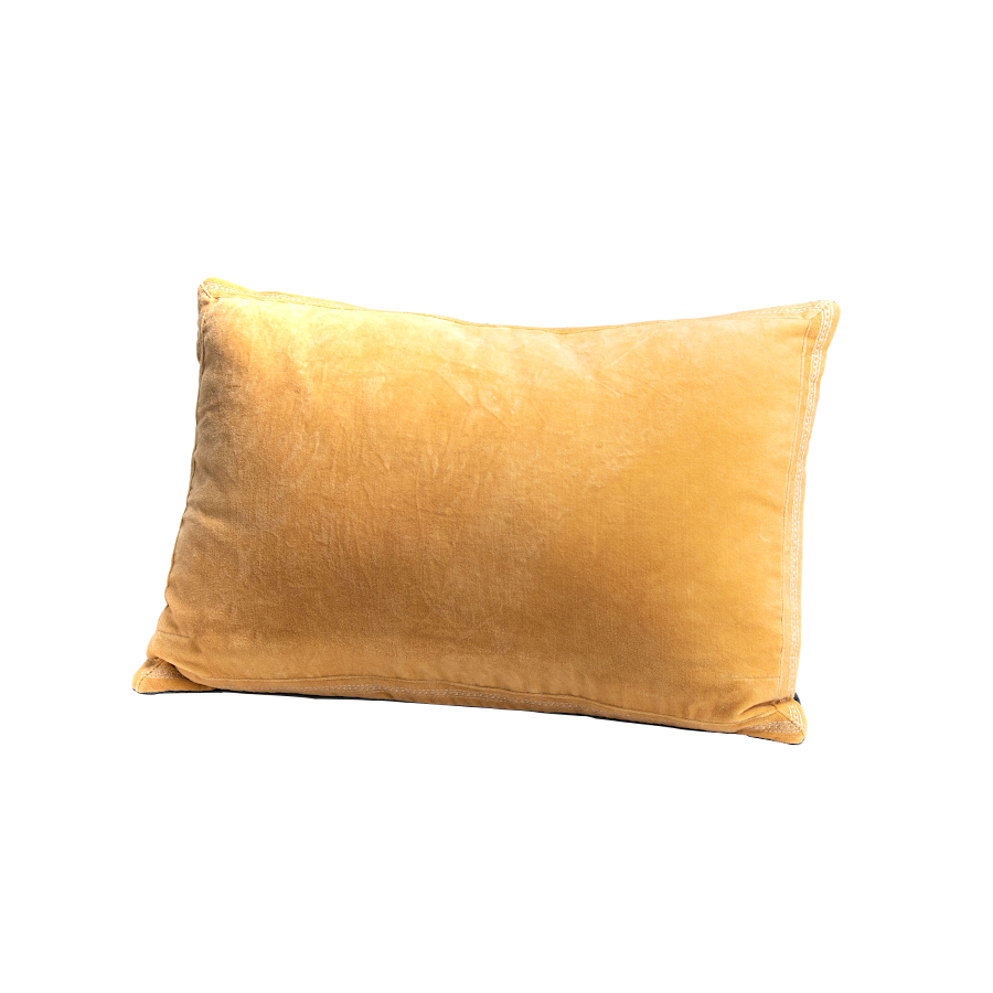 Coussin en velours brodé 40x60 cm - Moutarde et Gris