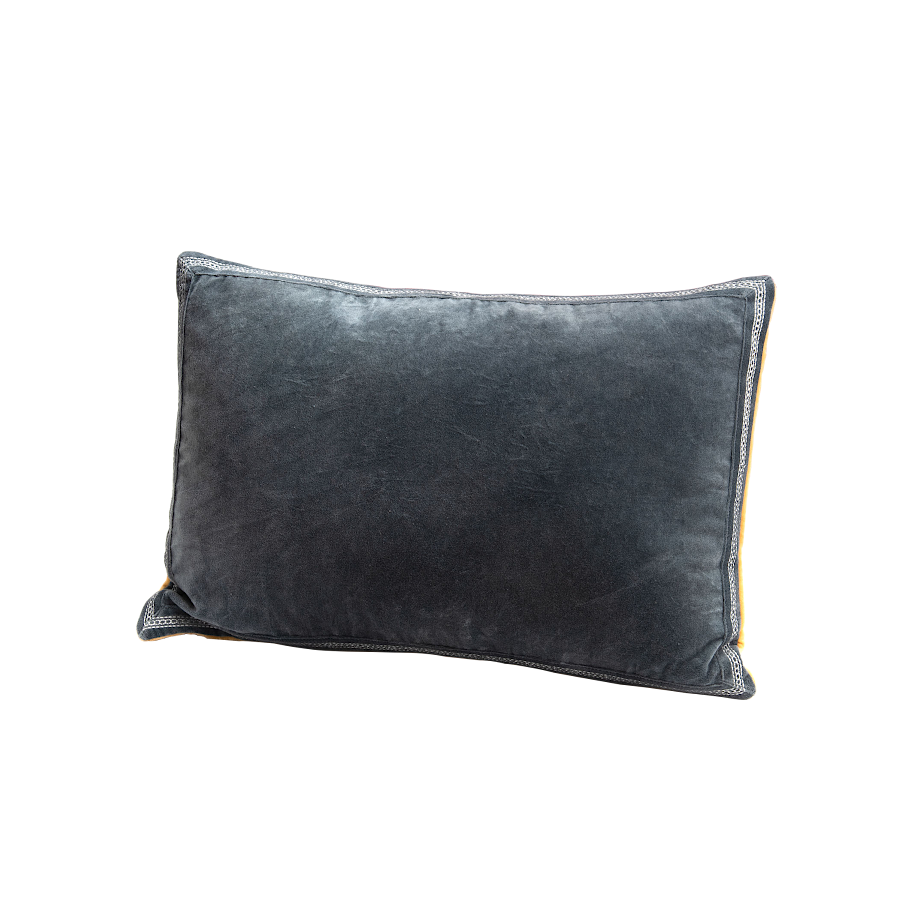 Coussin en velours brodé 40x60 cm - Moutarde et Gris