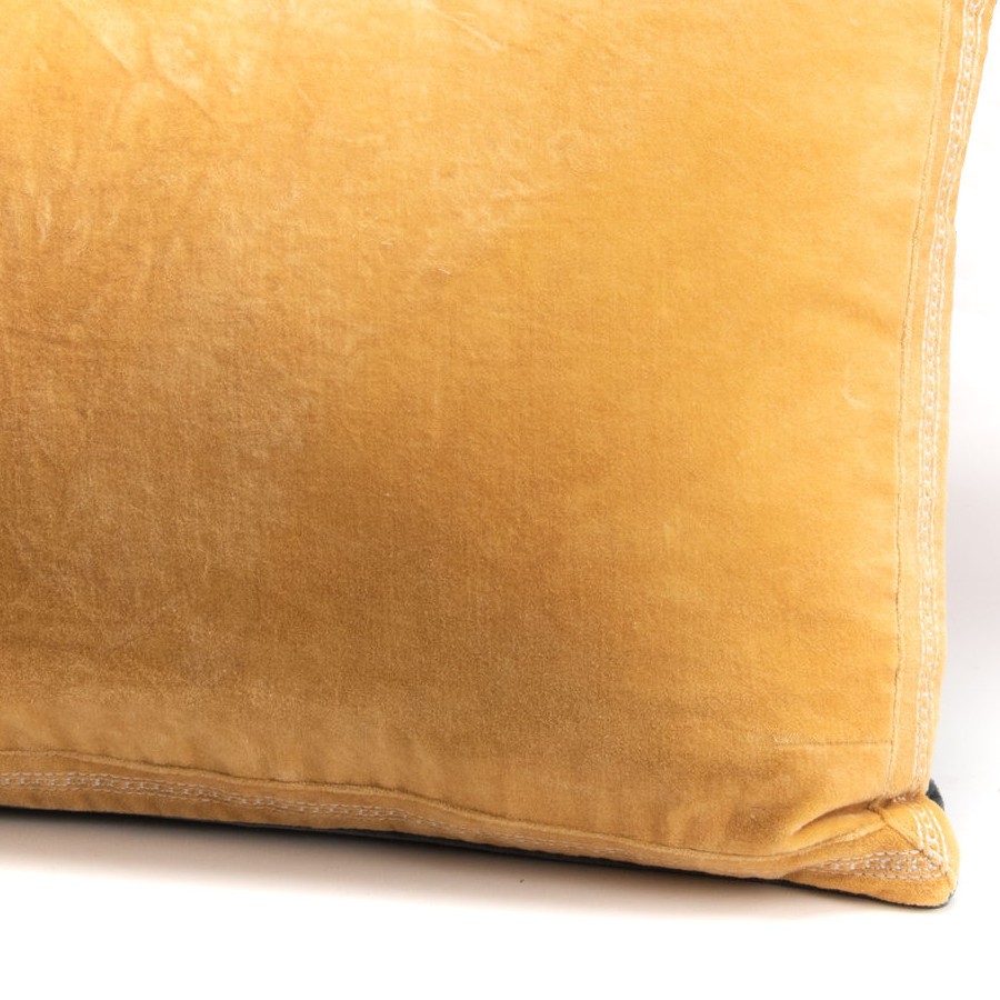 Coussin en velours brodé 40x60 cm - Moutarde et Gris