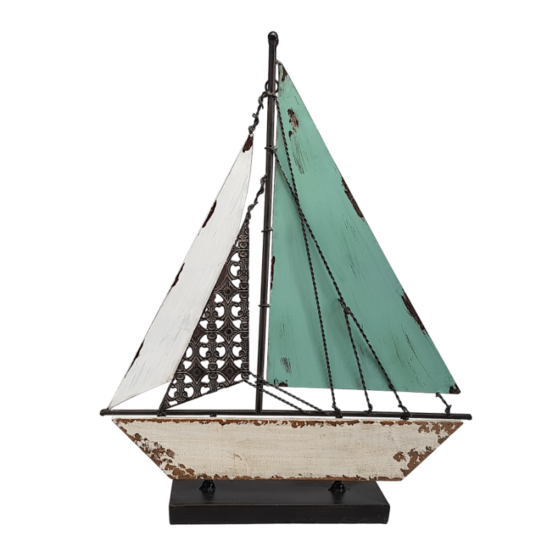 Déco murale bateau métal blanc et bleu  | Deco-Delight.com