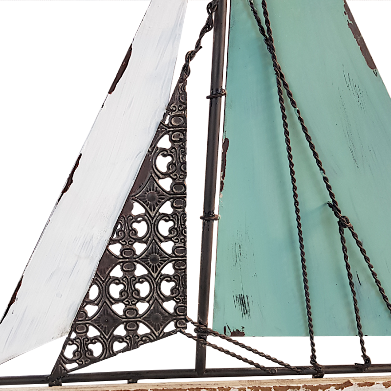 Déco murale bateau métal blanc et bleu  | Deco-Delight.com