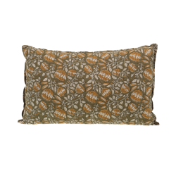 Coussin Quilté 40x60 cm - Motifs Floraux Bohèmes Vert Olive et Ocre