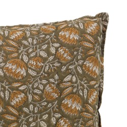 Coussin Quilté 40x60 cm - Motifs Floraux Bohèmes Vert Olive et Ocre