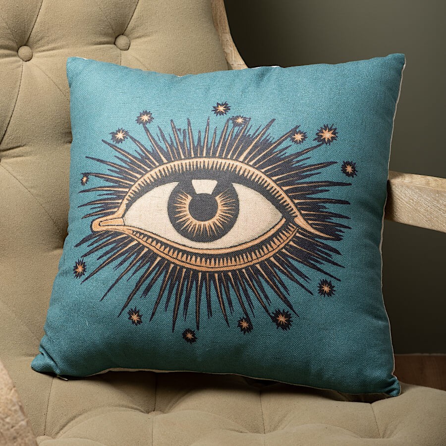 Coussin bleu motif œil protecteur – 45x45 cm
