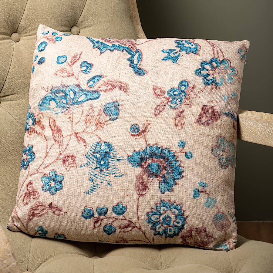 Coussin fleurs bohème turquoise 45x45 cm  | Deco-Delight.com