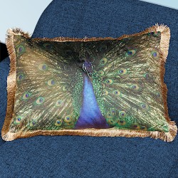 Coussin paon à franges – parade nuptiale de Léon | Deco-Delight.com