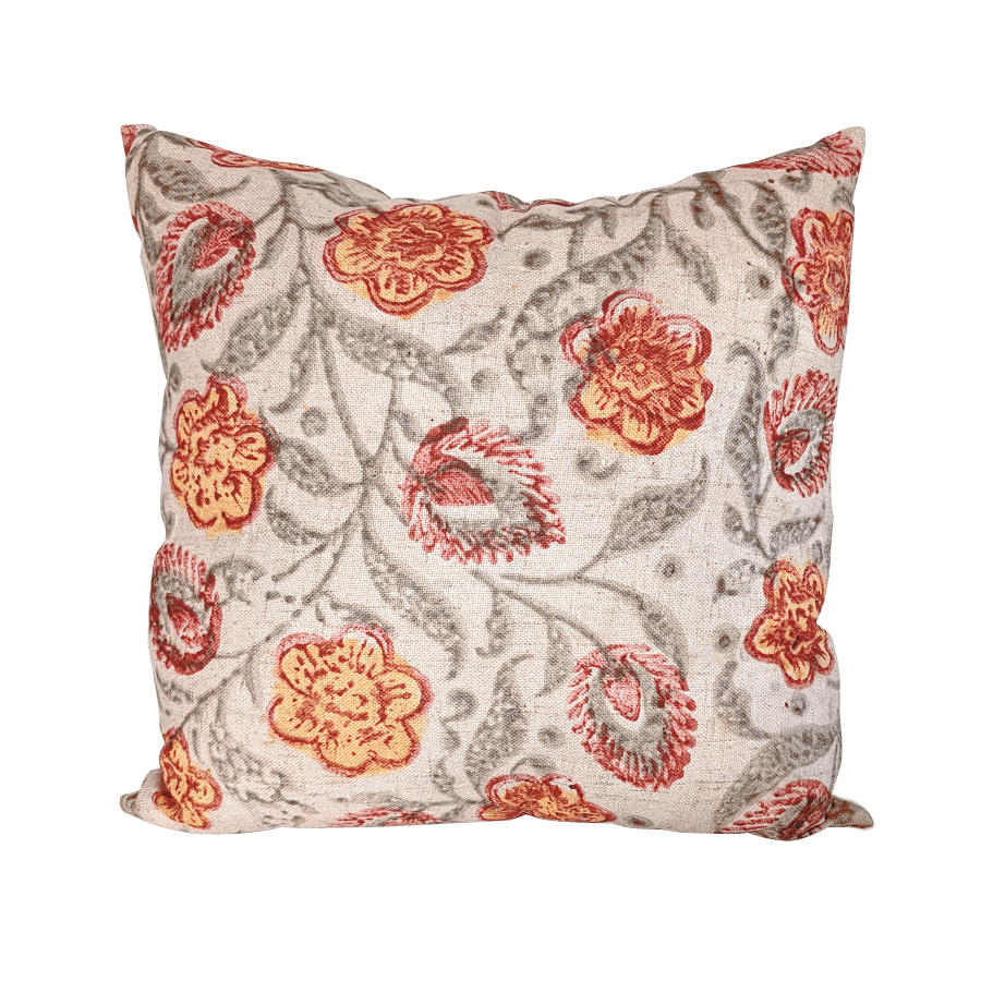 Coussin imprimé fleurs vintage rouge ocre 45×45 cm | Deco-Delight.com