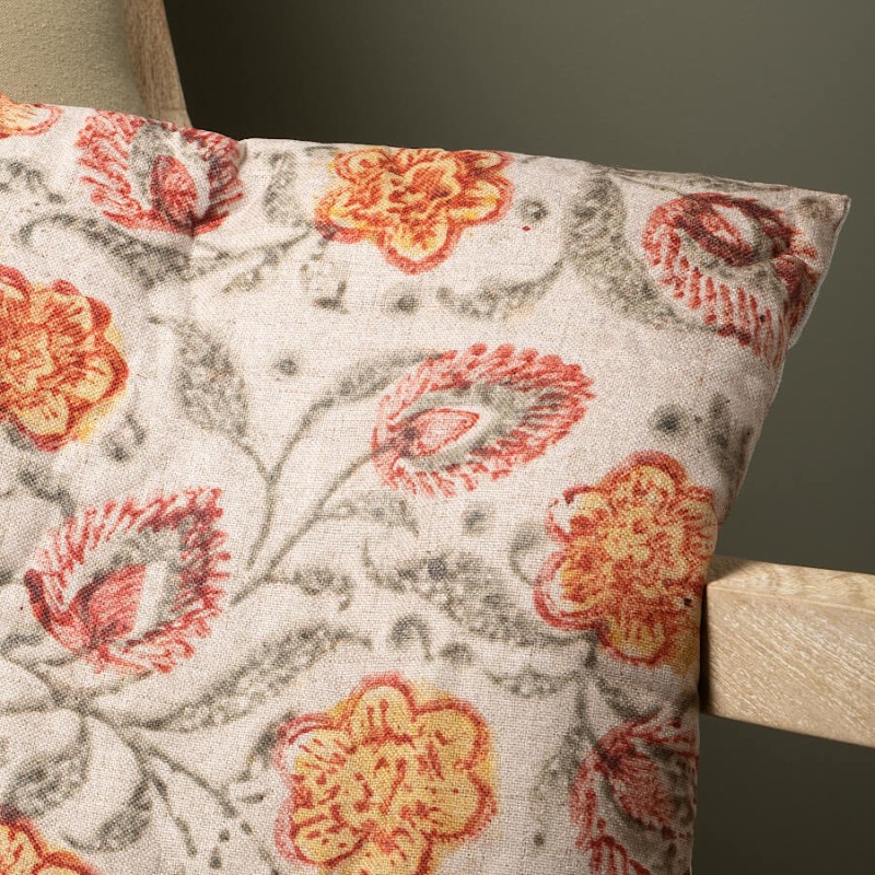 Coussin imprimé fleurs vintage rouge ocre 45×45 cm | Deco-Delight.com