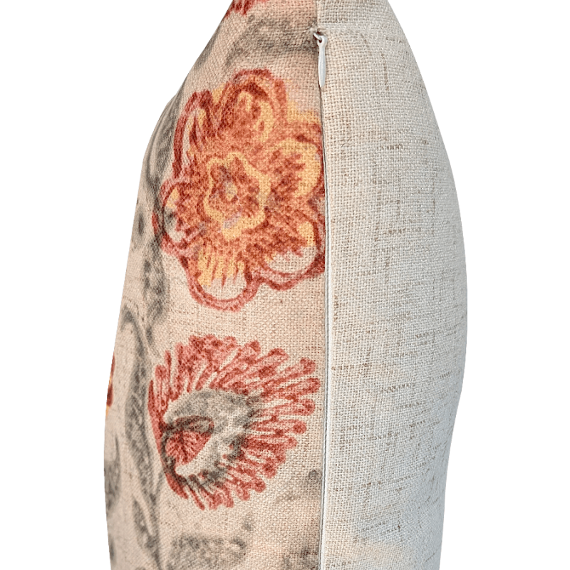 Coussin imprimé fleurs vintage rouge ocre 45×45 cm | Deco-Delight.com