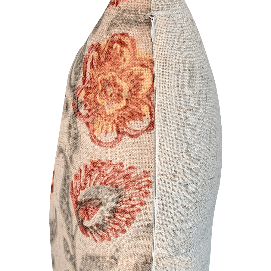 Coussin imprimé fleurs vintage rouge ocre 45×45 cm | Deco-Delight.com