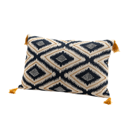 Coussin brodé 40x60 cm Losanges noirs & moutarde | Deco-Delight.com