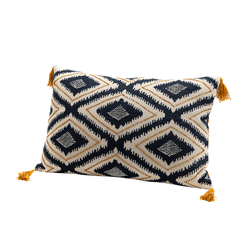 Coussin brodé 40x60 cm Losanges noirs & moutarde | Deco-Delight.com