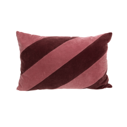 Coussin en velours 40x60 cm bandes rose & bordeaux | Deco-Delight.com