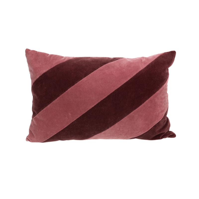 Coussin en velours 40x60 cm bandes rose & bordeaux | Deco-Delight.com