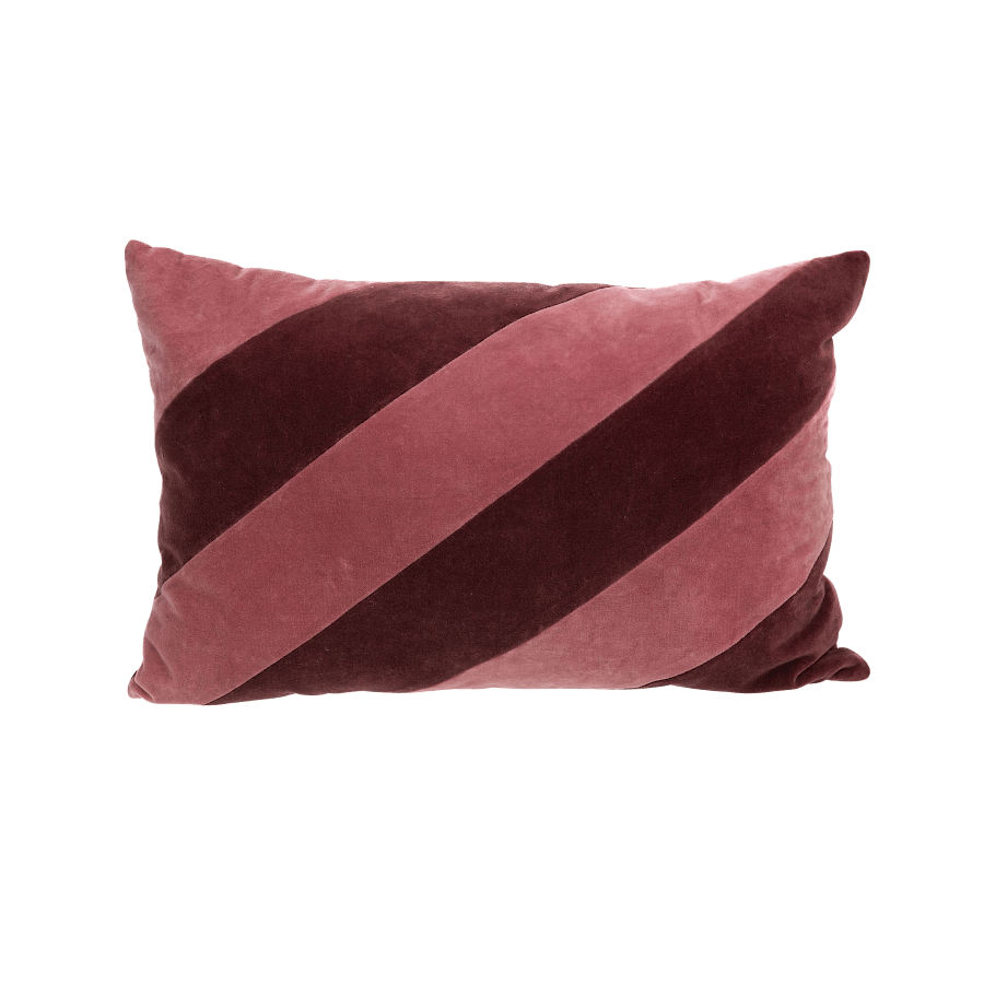 Coussin en velours 40x60 cm bandes rose & bordeaux | Deco-Delight.com