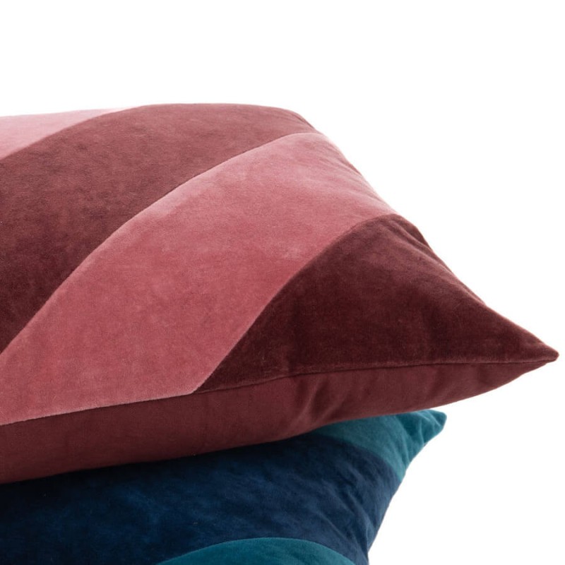 Coussin en velours 40x60 cm bandes rose & bordeaux | Deco-Delight.com