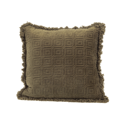 coussin en velours kaki à franges 45x45 cm | Deco-Delight.com