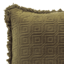 coussin en velours kaki à franges 45x45 cm | Deco-Delight.com