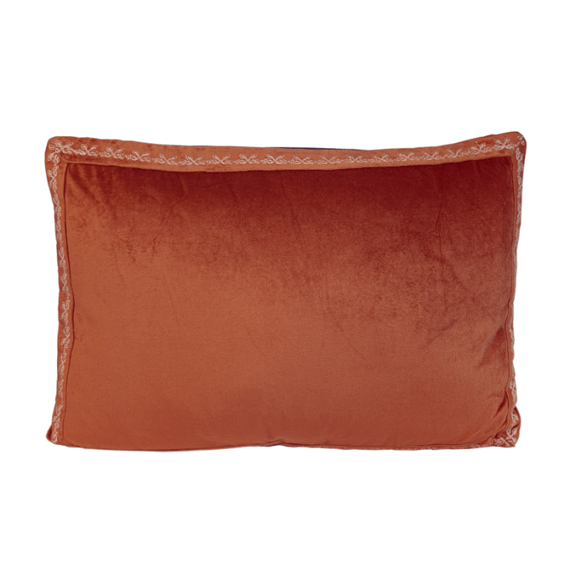 Coussin en velours brodé 40x60 cm - Brique et gris | Deco-Delight.com